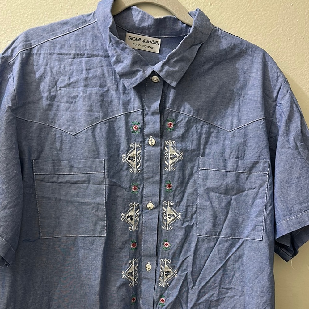 Blue Embroidered Men's Shirt